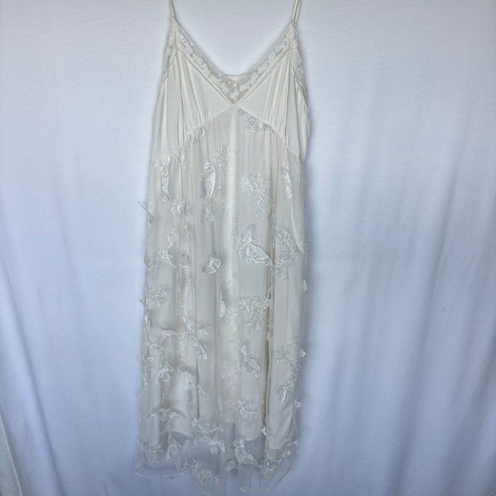 Whimsical Butterfly 3D Embroidered Hi-Low Slip Dress Ivory XL Boho Cottage Fairy - Picture 9 of 16